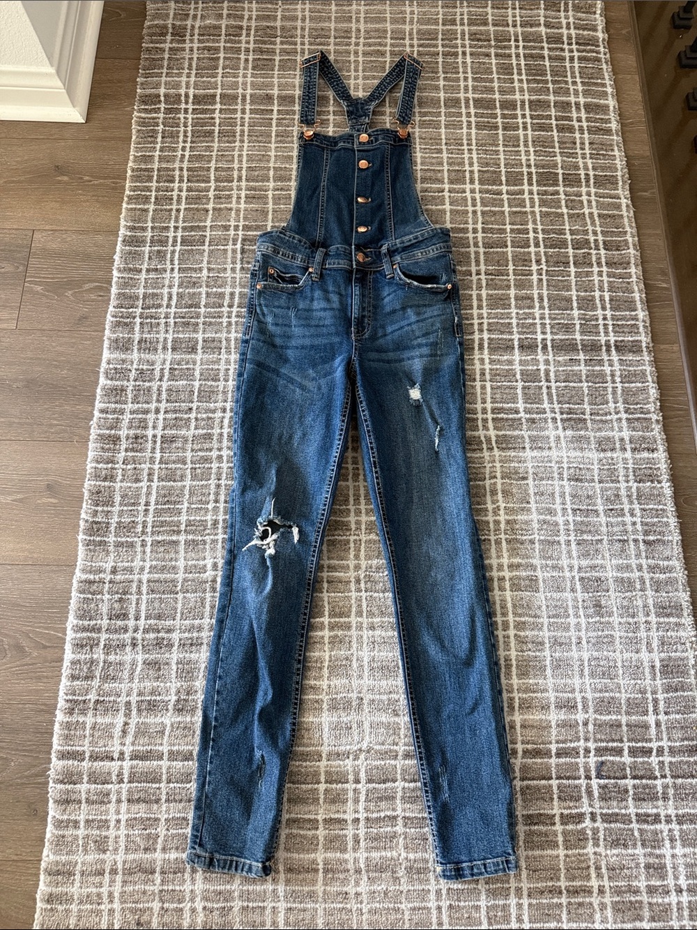 Dark Blue Distressed Denim Overalls - Women's Jeans
